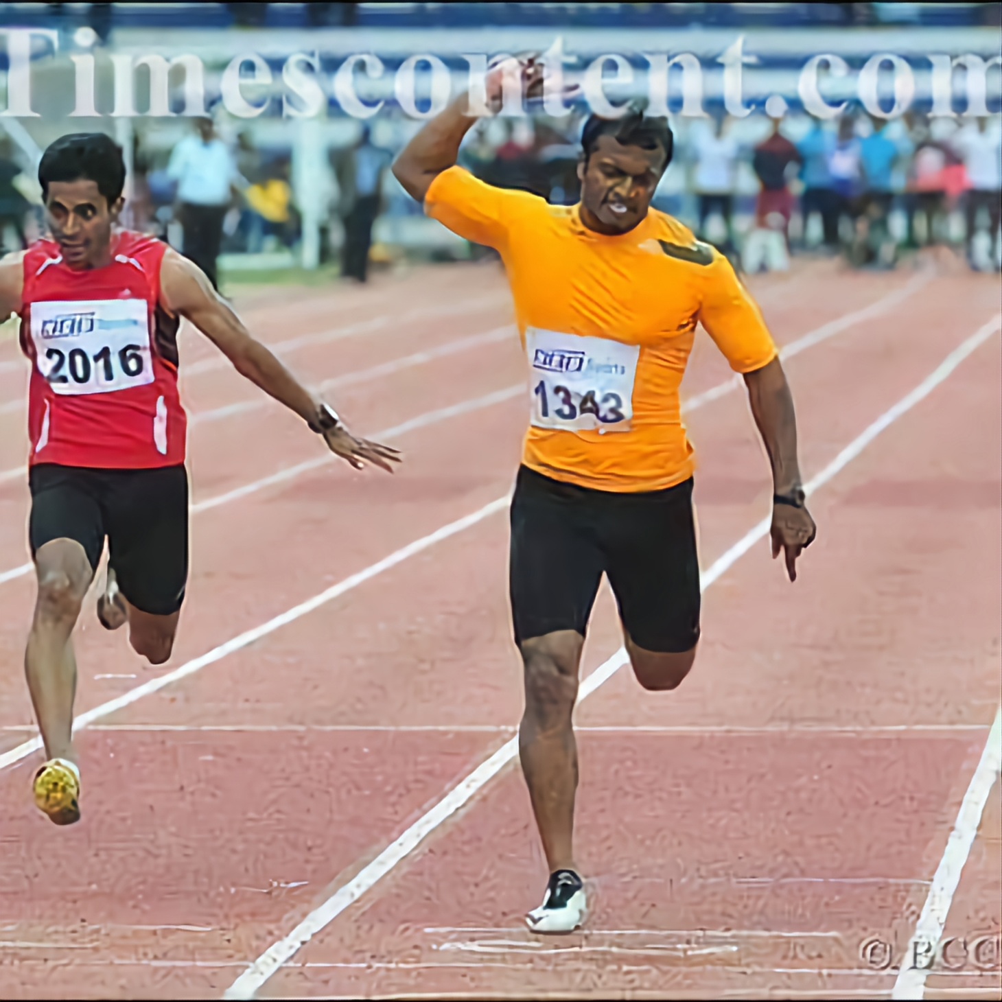 Radesh competing in a sprint race, wearing a yellow jersey